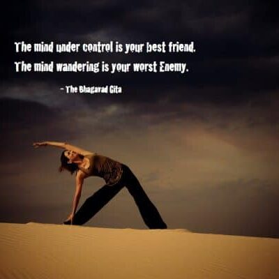 Yoga image with caption alluding to how dark losing control of the mind can be.